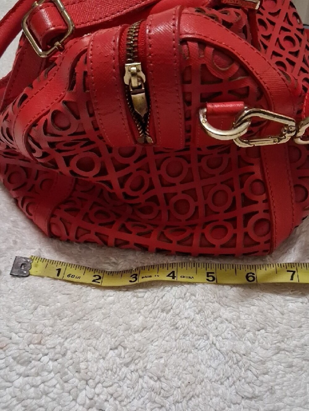 Tory Burch Red Perforated Leather Satchel with Removable Strap - Picture 15 of 15